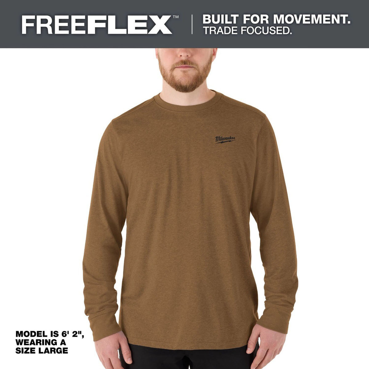 Milwaukee 604N-L FREEFLEX Hybrid Long Sleeve Work Tee with UPF 50 Moisture Wicking Brown Size L - 2