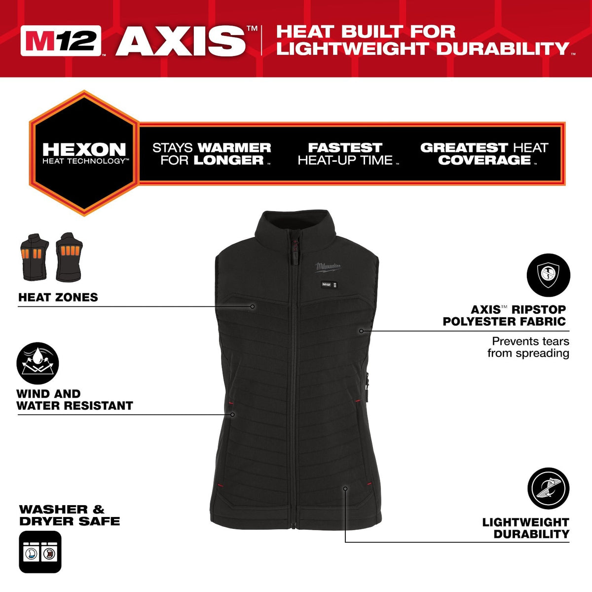 Milwaukee F300B-21 M12 Women's Black Axis Vest with (1) 2.0 Ah Battery and Charger - 2