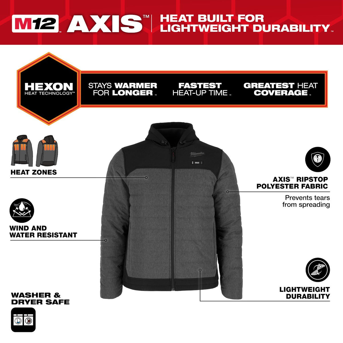 Milwaukee M102G-21 M12 Heated Gray Axis Jacket with (1) 3.0 Ah Battery and Charger - 2