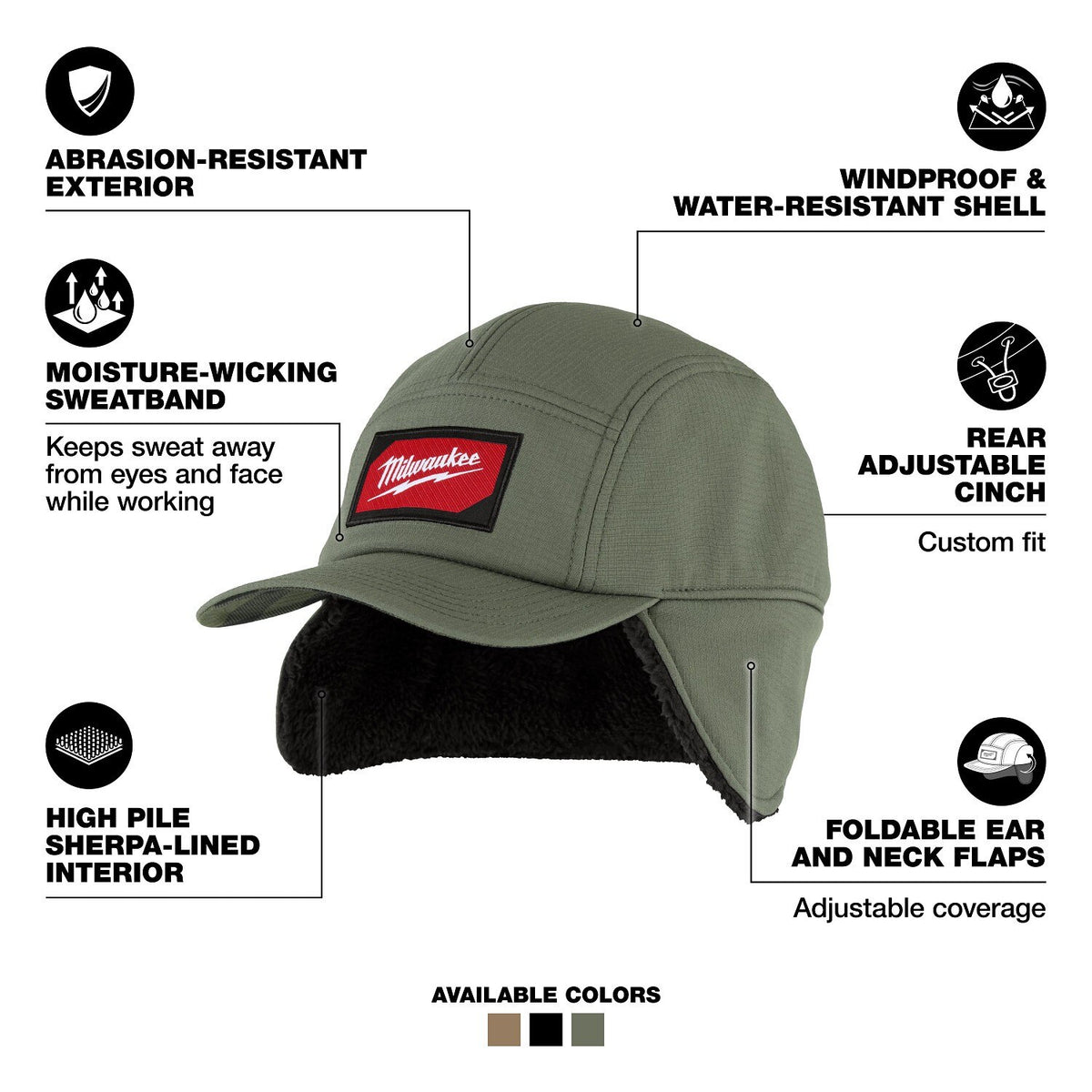 Milwaukee M754E-SM Sherpa-Lined Windproof Water-Resistant Hat Green Small Medium - 2