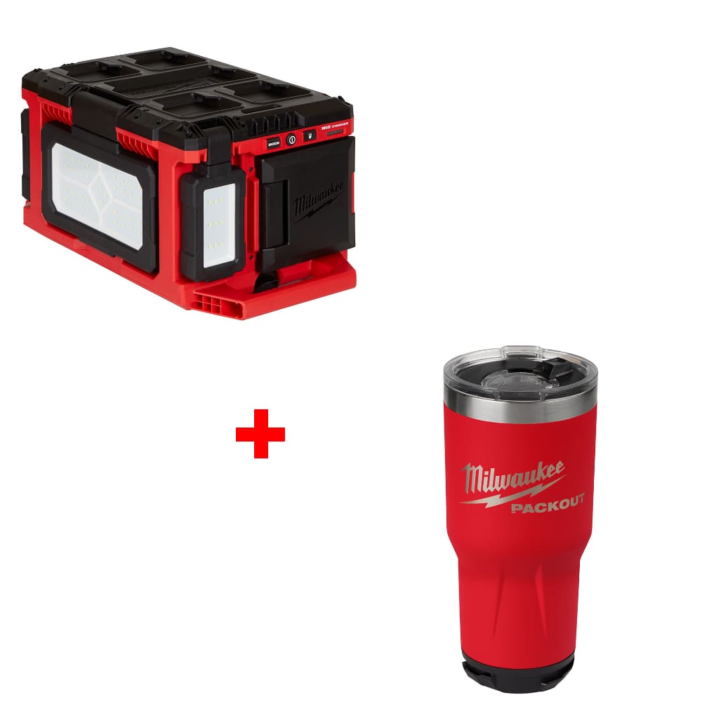 Milwaukee 2357-20 M18 PACKOUT™ Light/Charger w/ FREE 48-22-8393R 30-Oz Tumbler