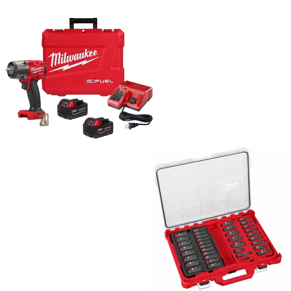 Milwaukee 2960-22R M18 FUEL Impact Wrench Kit W/ FREE 49-66-6805 36Pc Socket Set