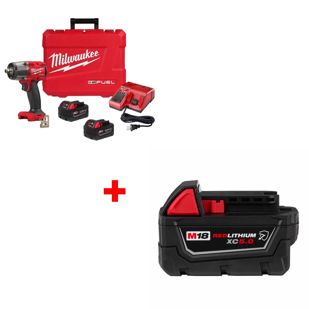 Milwaukee 2962-22R M18 FUEL Impact Wrench Kit w/ FREE 48-11-1850R M18 Battery