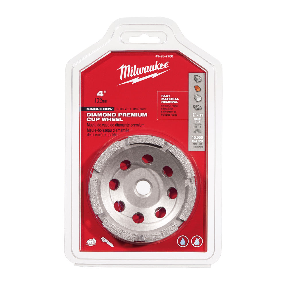 Milwaukee 49-93-7700 4" Diamond Cup Wheel Single Rim