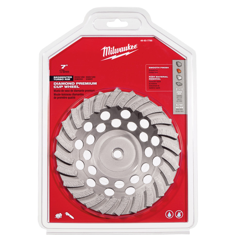 Milwaukee 49-93-7795 7" Diamond Cup Wheel Segmented-turbo