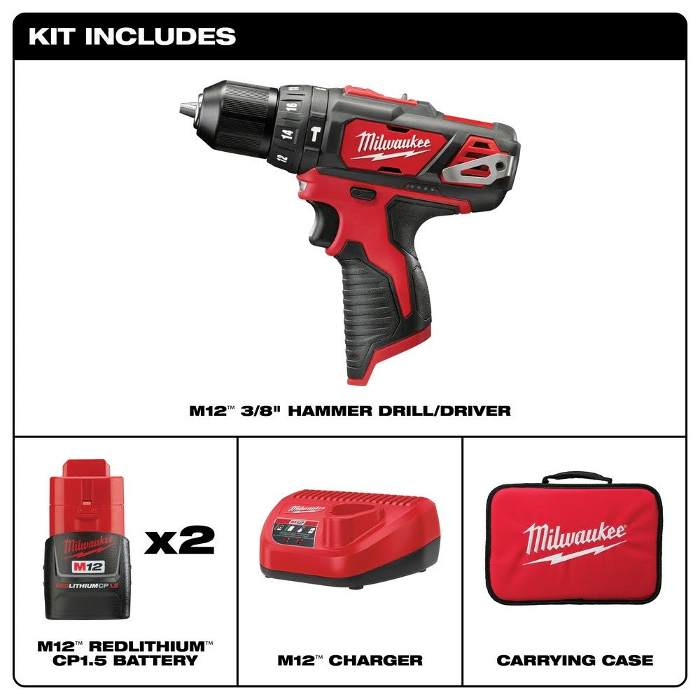 Milwaukee 2408-22 M12 3/8” Hammer Drill/Driver Kit