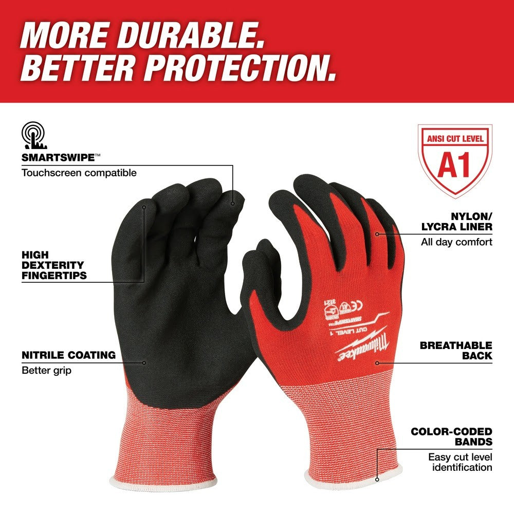 Milwaukee 48-22-8902B 12Pk Cut 1 Dipped Gloves – L [A1]