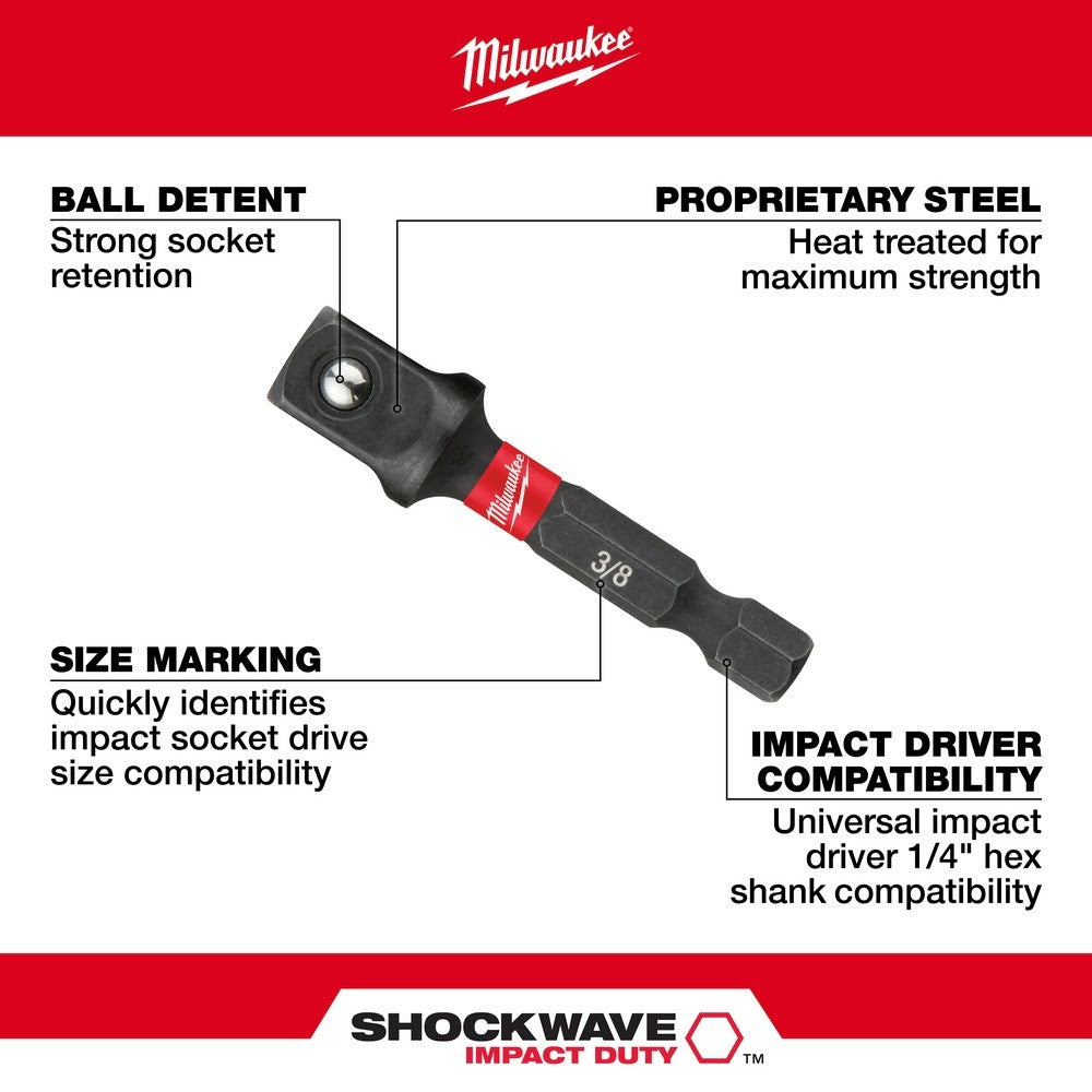 Milwaukee 48-32-5031 1/4" Hex Shank to 3/8" Shockwave Socket Adapter