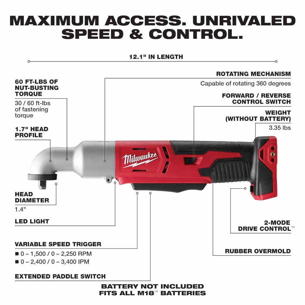 Milwaukee 2668-20 M18  2-Speed 3/8" Right Angle Impact Wrench, Bare Tool