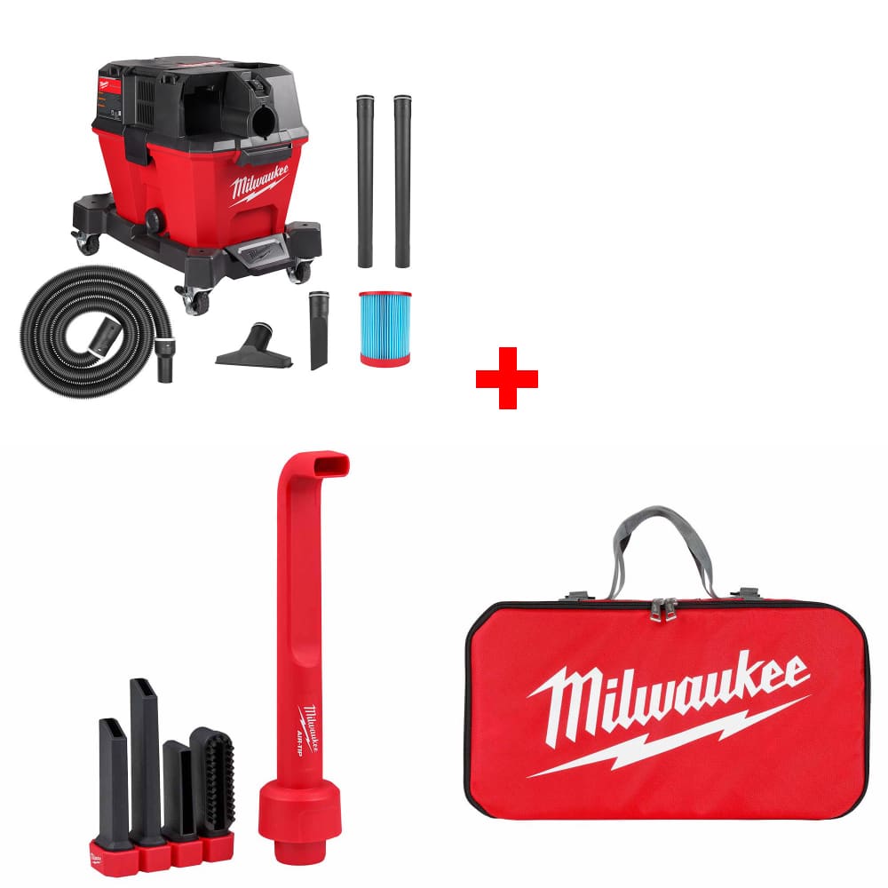 Milwaukee 0910-20 M18 FUEL 6 Gal Wet/Dry Vac w/Right Angle Cleaning Tool & Bag