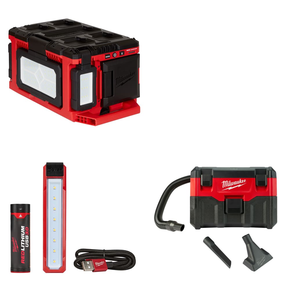 Milwaukee 2357-20 M18 PACKOUT Light/Charger w/ 2112-21 Flood Light & FREE Vacuum