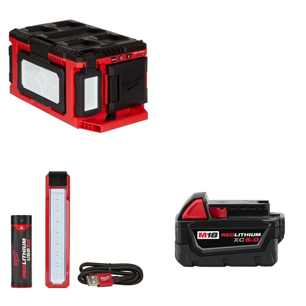 Milwaukee 2357-20 M18 PACKOUT Light/Charger w/ Flood Light & FREE Battery Pack