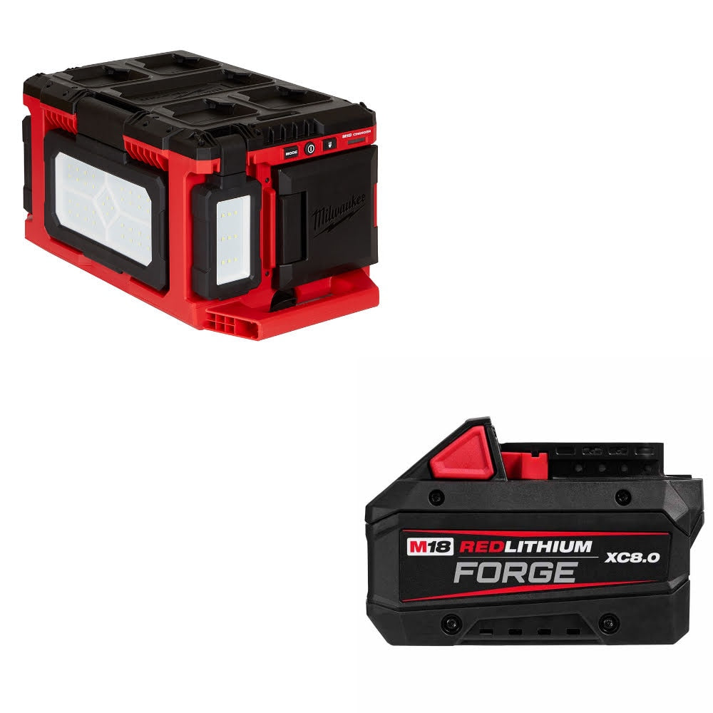 Milwaukee 2357-20 M18 PACKOUT Light/Charger W/ 48-11-1881 M18 XC8.0 Battery Pack