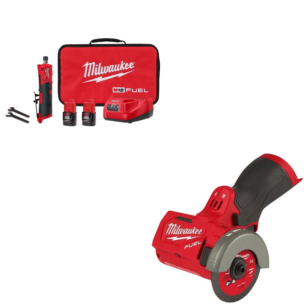 Milwaukee 2486-22 M12 Straight Die Grinder Kit W/ FREE 2522-20 3" Cut Off Tool