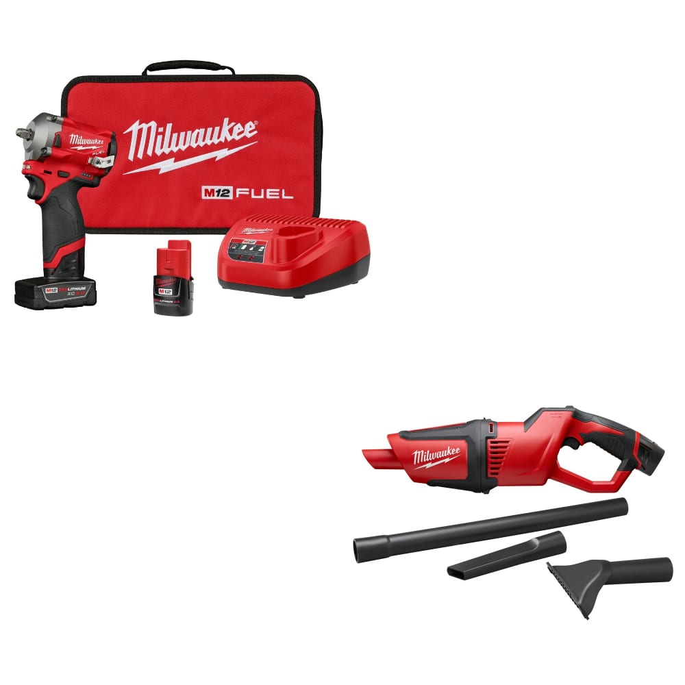 Milwaukee 2554-22 M12 FUEL Impact Wrench Kit W/ FREE 0850-20 M12 Compact Vacuum