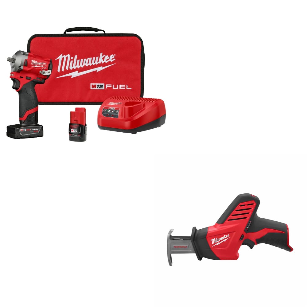 Milwaukee 2554-22 M12 FUEL Impact Wrench Kit W/ FREE 2420-20 M12 Hackzall Saw
