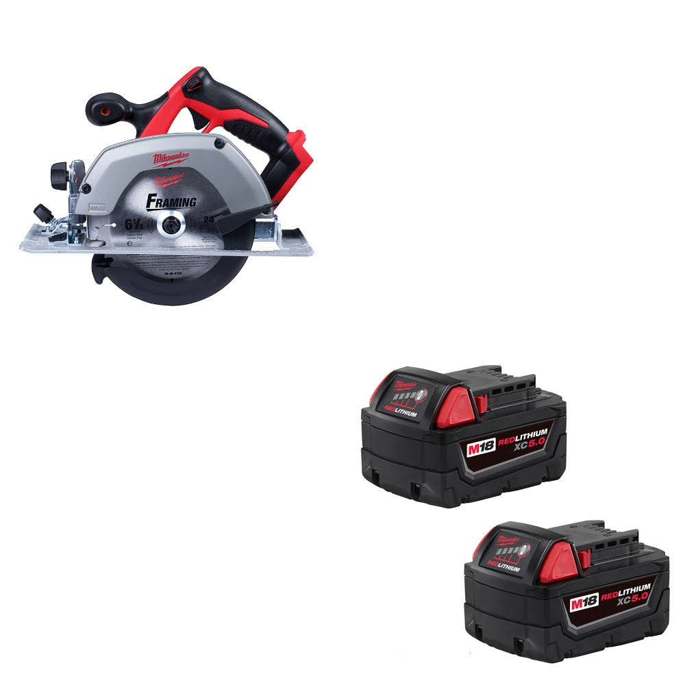 Milwaukee 2630-20 M18 18V 6-1/2" Circ Saw W/ 48-11-1852 M18 XC5.0 Battery, 2Pk