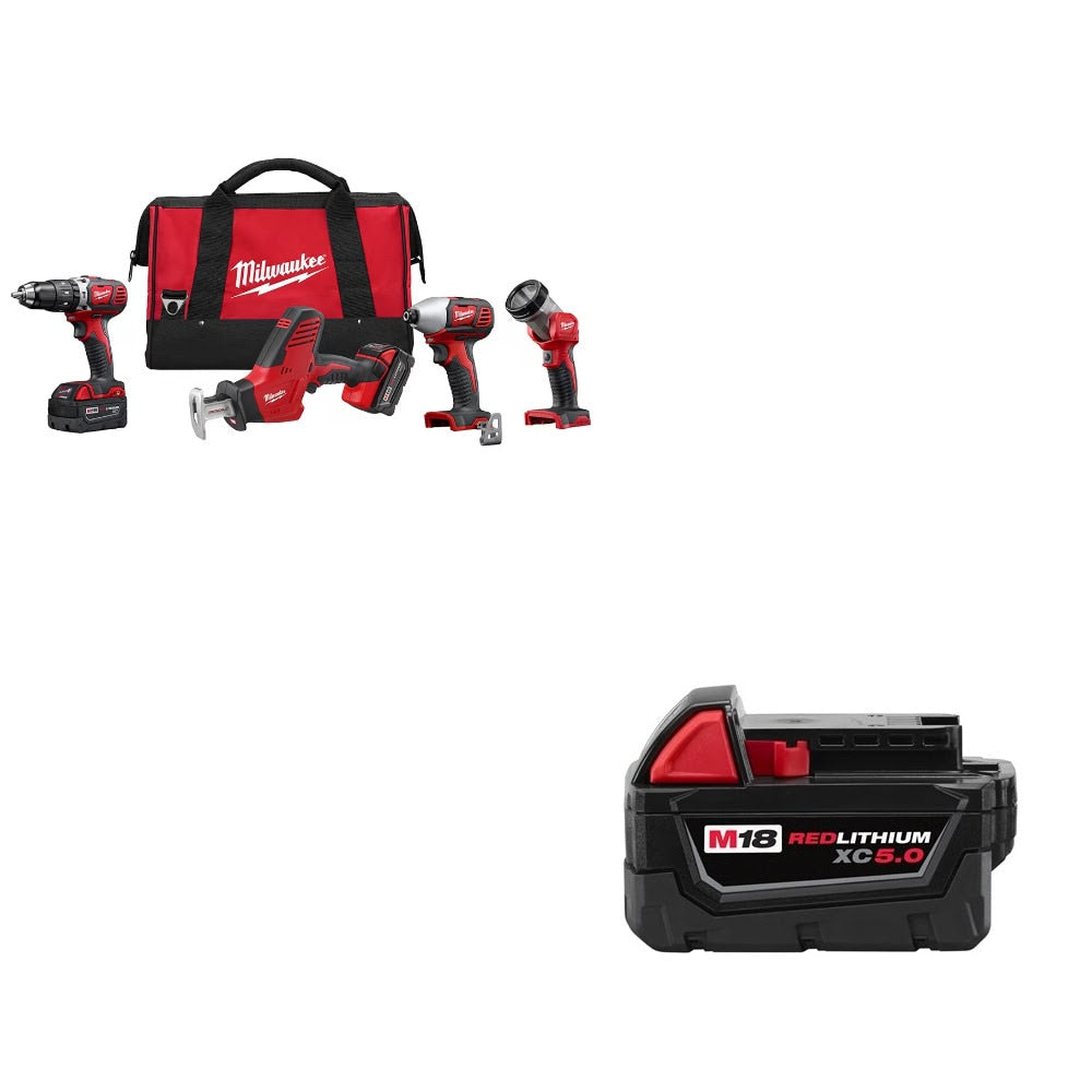 Milwaukee 2695-24 M18 4-Tool Combo Kit w/ Two 48-11-1850 XC5.0 Batteries