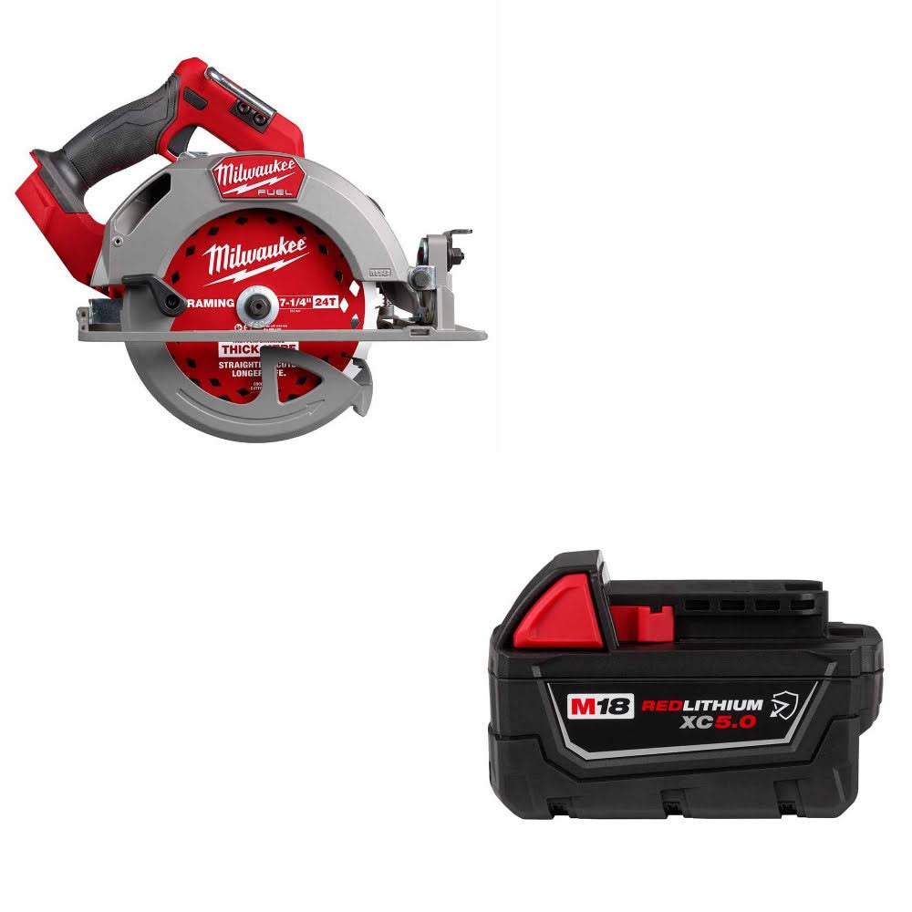 Milwaukee 2834-20 M18 FUEL 7-1/4” Circ Saw, Bare W/ 48-11-1850R M18 XC5 Battery