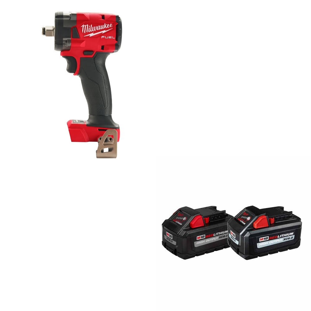 Milwaukee  2855-20 M18 FUEL Impact Wrench W/ 48-11-1868 M18 18V Battery, 2 Pack