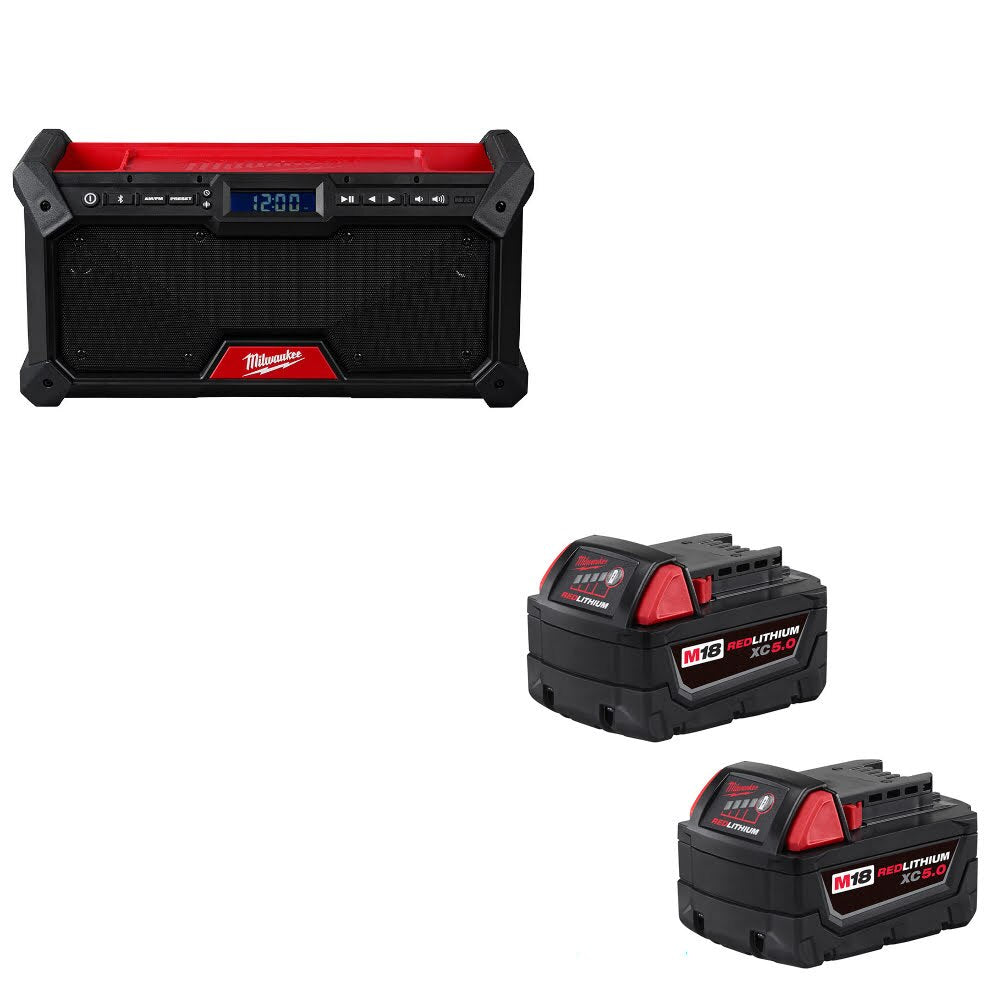 Milwaukee 2952-20 M18 Jobsite Radio W/ 48-11-1852 M18 XC5.0 Battery, 2 Pack