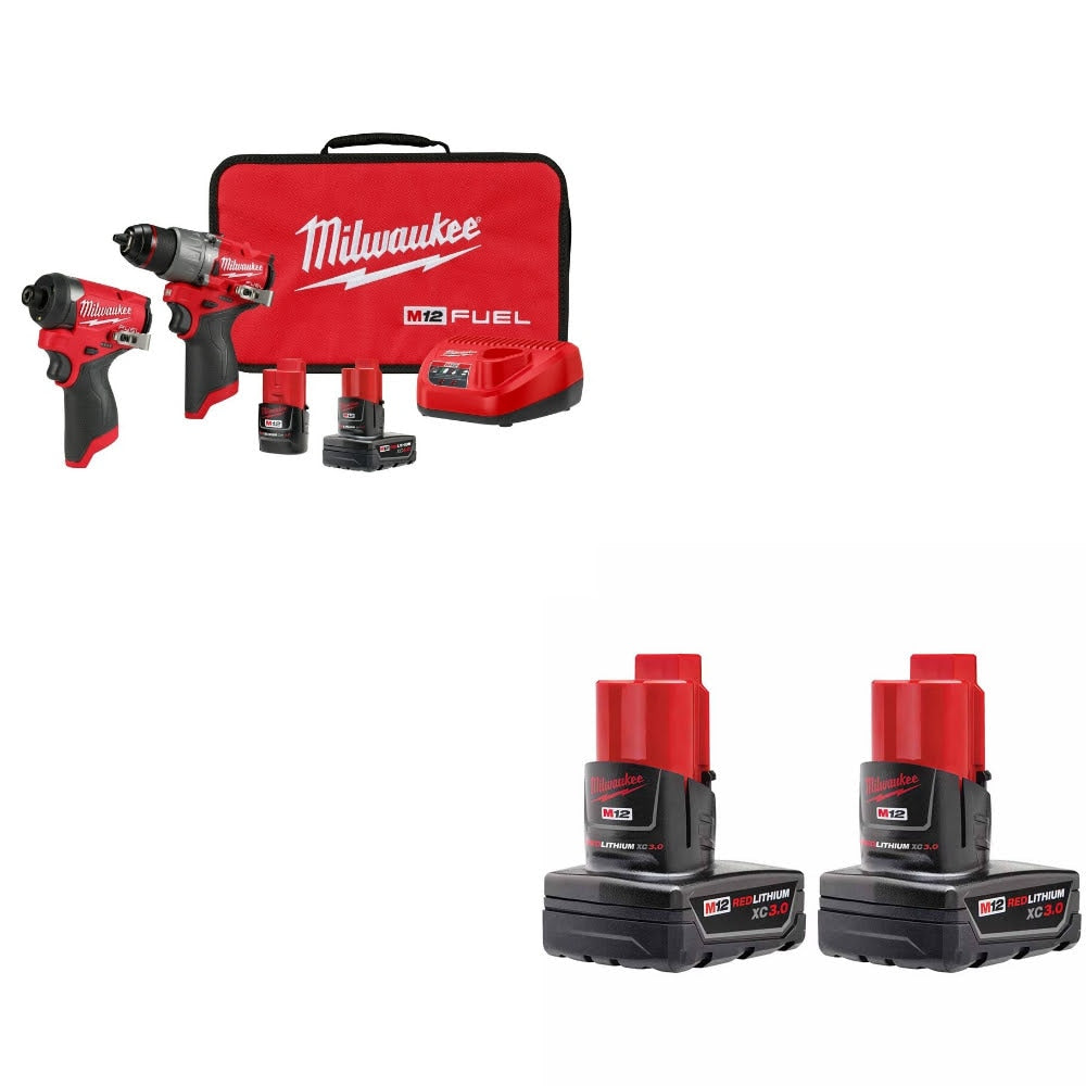 Milwaukee 3497-22 M12 Combo Kit W/ FREE 48-11-2412 Battery, 2 Pack