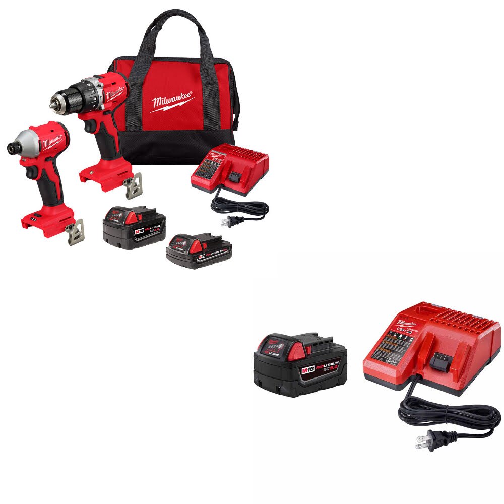 Milwaukee 3693-22CX M18 2-Tool Combo Kit W/ 48-59-1850 M18 XC5.0 Starter Kit