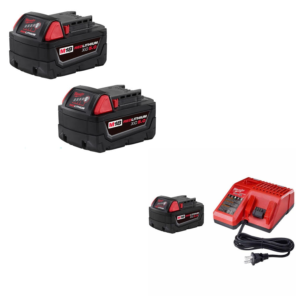 Milwaukee 48-11-1852 M18 XC5.0 Battery 2Pk W/ 48-59-1850 M18 XC5.0 Starter Kit