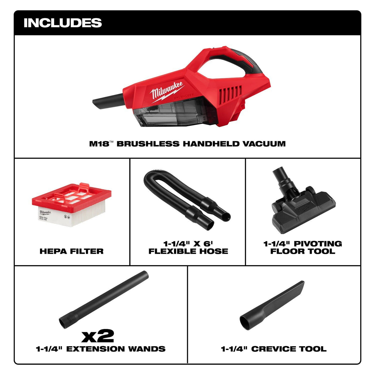 Milwaukee 0892-20 M18 Brushless Handheld Vacuum with HEPA filter and accessories (Tool Only) - 2