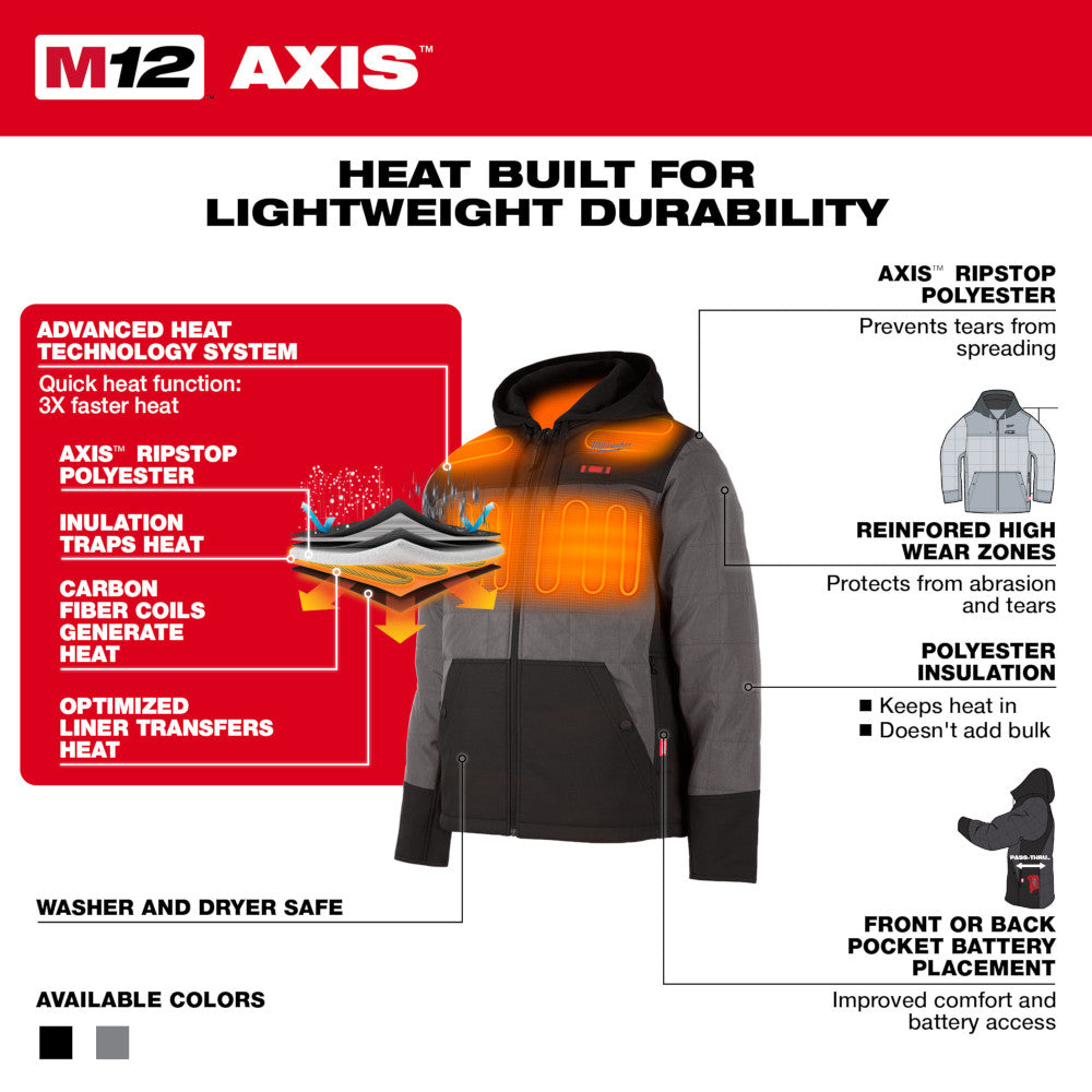 Milwaukee 205B-21 M12 Heated AXIS Hooded Jacket Kit Black
