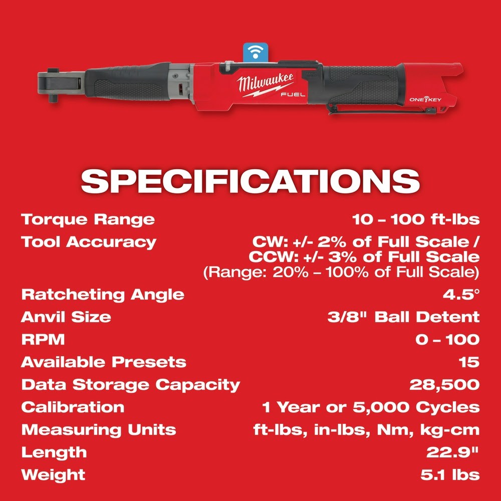 Milwaukee 2465-80 M12 FUEL 3/8" Digital Torque Wrench w/ ONE-KEY Bare Tool (Reconditioned) - 8