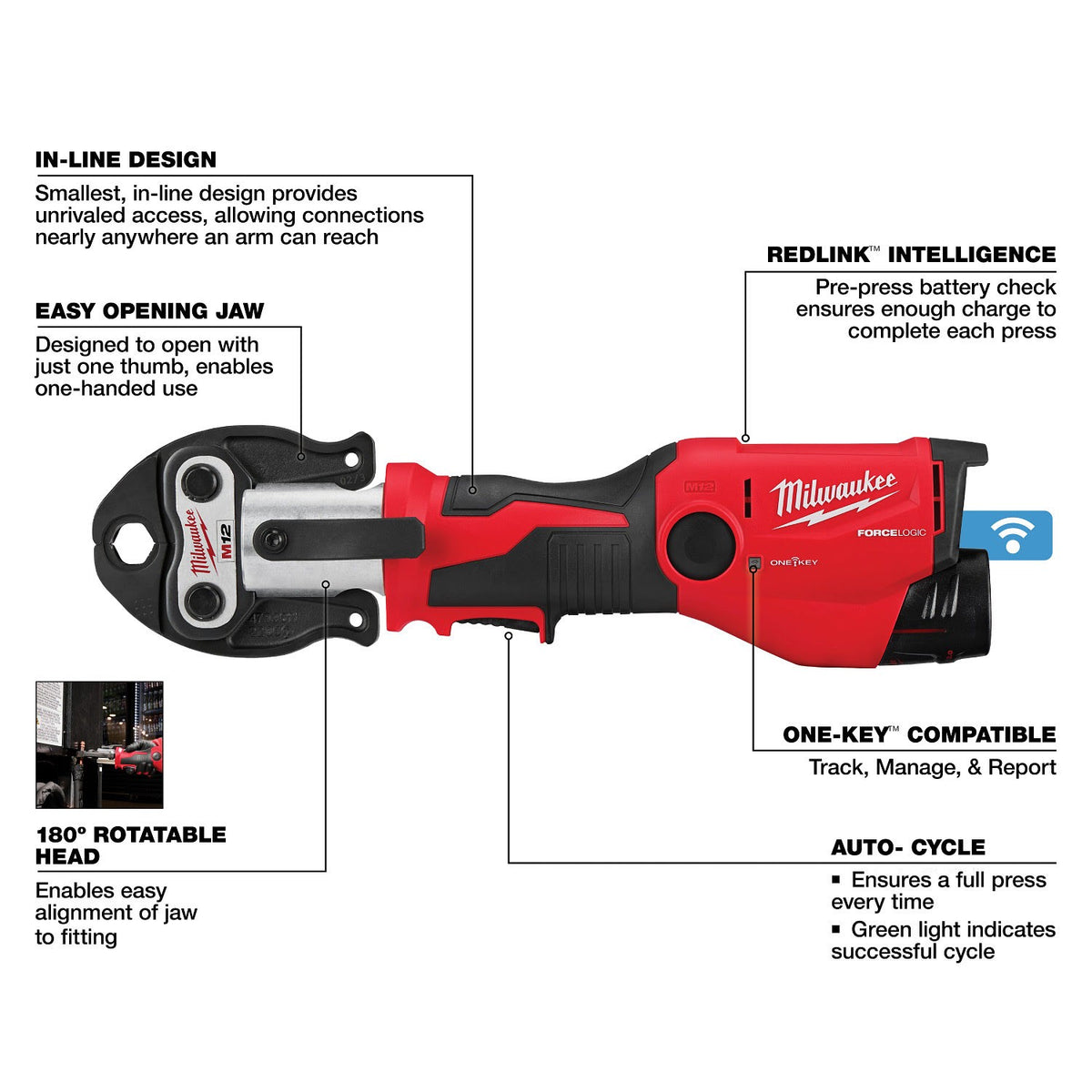 Milwaukee 2573-22 M12 FORCE LOGIC Press Tool Kit with ONE-KEY 1/2 in. to 1 in. CTS-V Jaws (2 Batteries) - 5