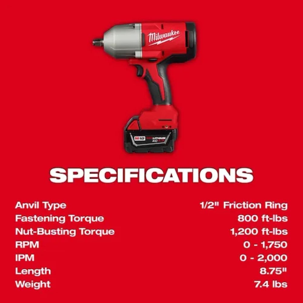 Milwaukee 2666-21B M18 18V Lithium-Ion Brushless Cordless 1/2 in. Impact Wrench with Friction Ring Kit - 5
