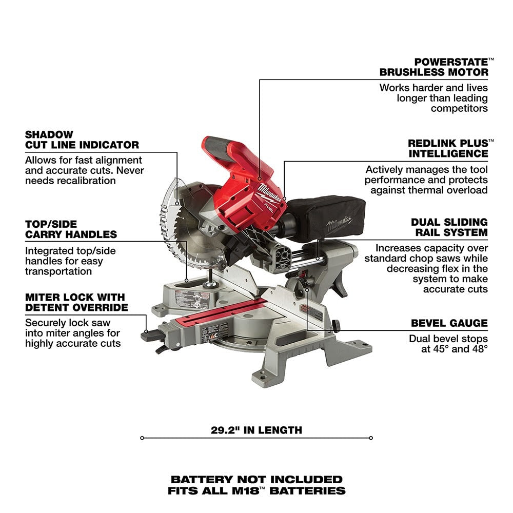 Milwaukee 2733-80 M18 FUEL 7-1/4" Dual Bevel Sliding Compound Miter Saw Bare Tool (Reconditioned) - 6