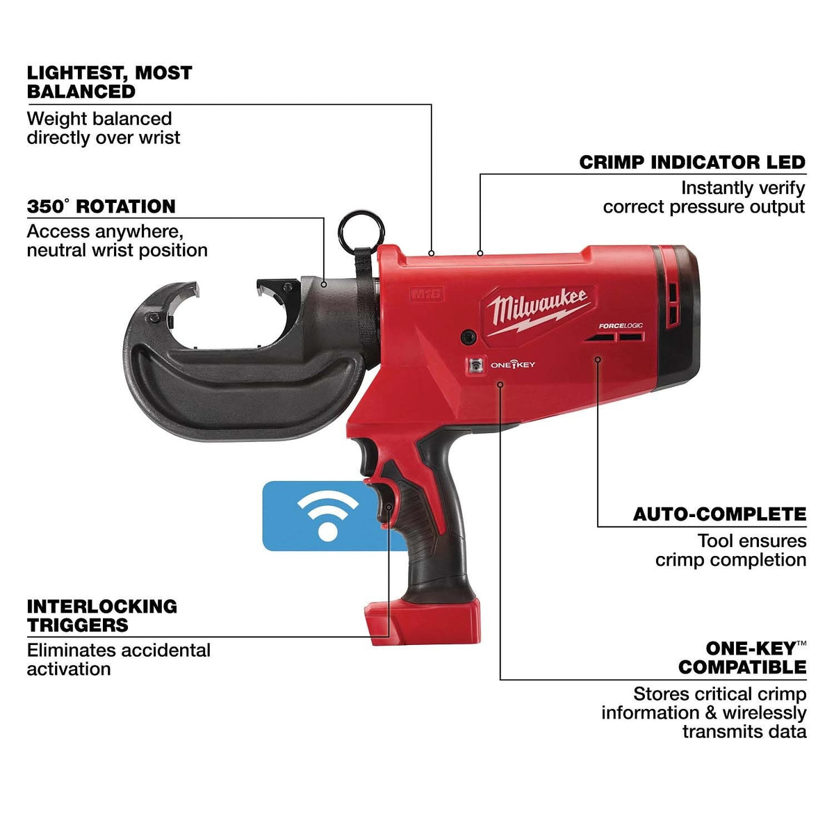 Milwaukee 2779-750AL M18 FORCE LOGIC 750 MCM Crimper with #6 - 750 MCM Aluminum Dies - 2