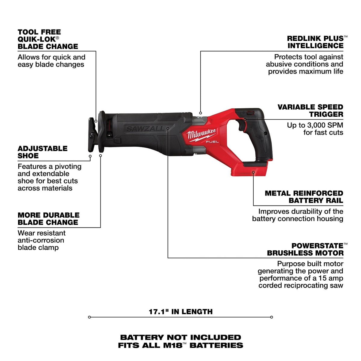 Milwaukee 2821-21HO M18 FUEL Sawzall Recip Saw PACKOUT Kit with 5 Ah Battery Charger and Tool Case - 9