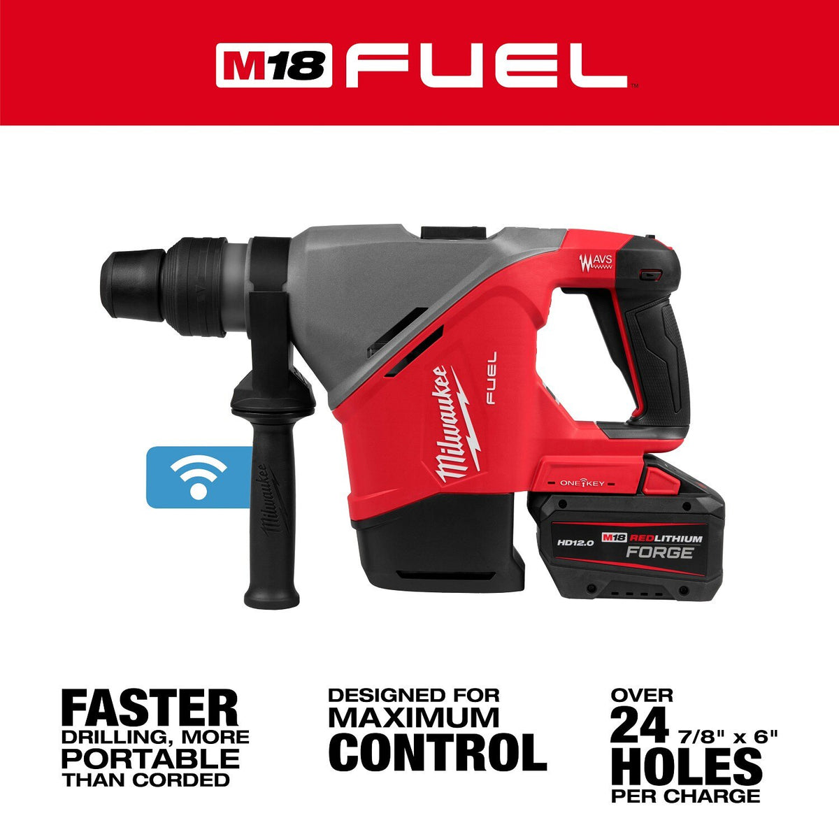Milwaukee 2917-22HD M18 FUEL 1-9/16" SDS Max Rotary Hammer Kit with ONE KEY (2 Batteries, Charger) - 2