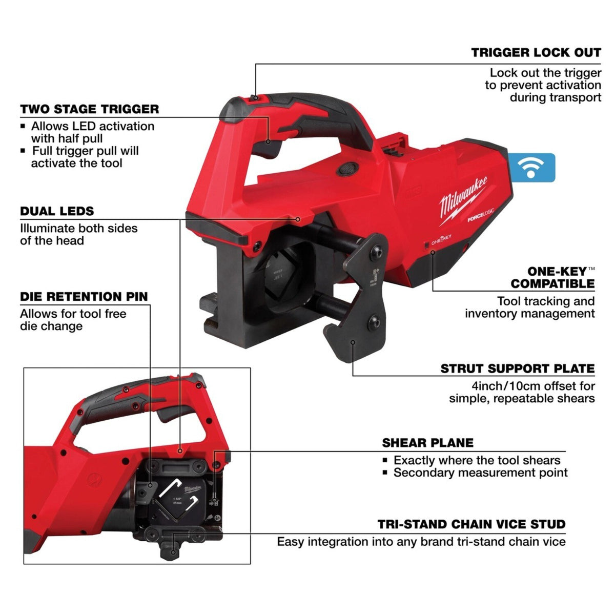 Milwaukee 2933-20 M18 FORCE LOGIC Single Channel Strut Shear Tool-Only (Includes Dies and Bag) - 2