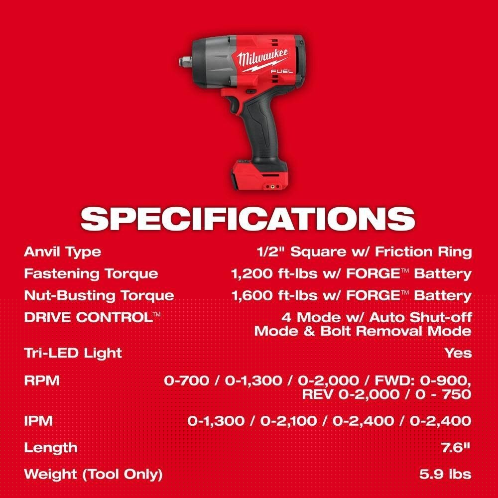 Milwaukee 2967-80 M18 FUEL 1/2" High Torque Impact Wrench with Friction Ring (Reconditioned) - 9