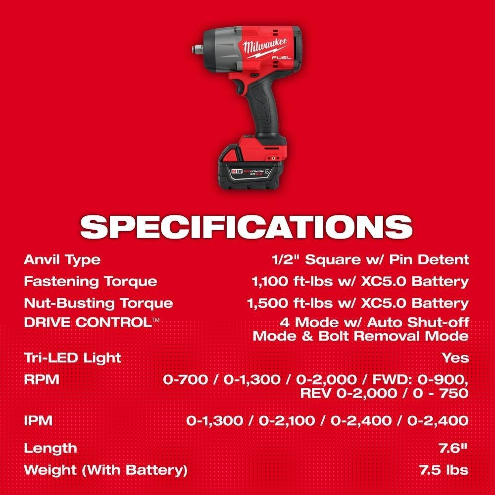 Milwaukee 3010-22 M18 FUEL 1/2" HTIW & 3/8" MTIW Automotive Combo Kit - 8