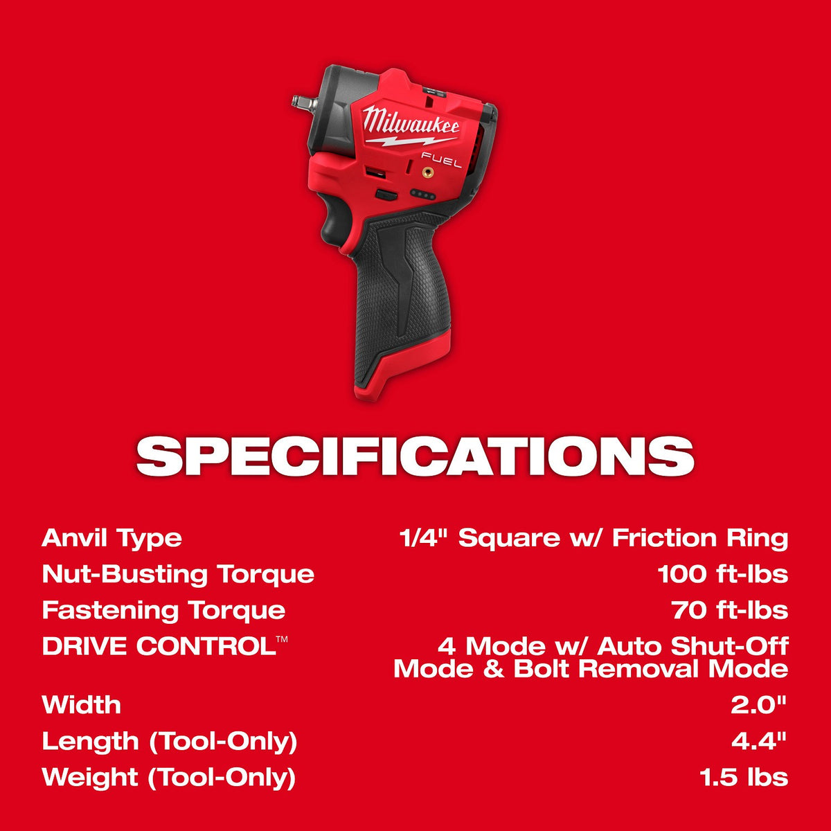 Milwaukee 3048-20 M12 FUEL 1/4" Subcompact Impact Wrench with Friction Ring - 7