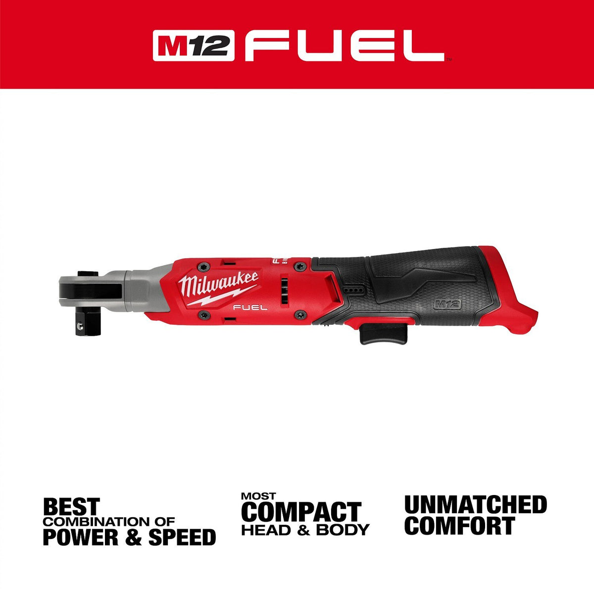 Milwaukee 3054-20 M12 FUEL 1/2 Inch Cordless Ratchet, 300 RPM, 80 ft-lbs, Compact Head (Bare Tool) - 2