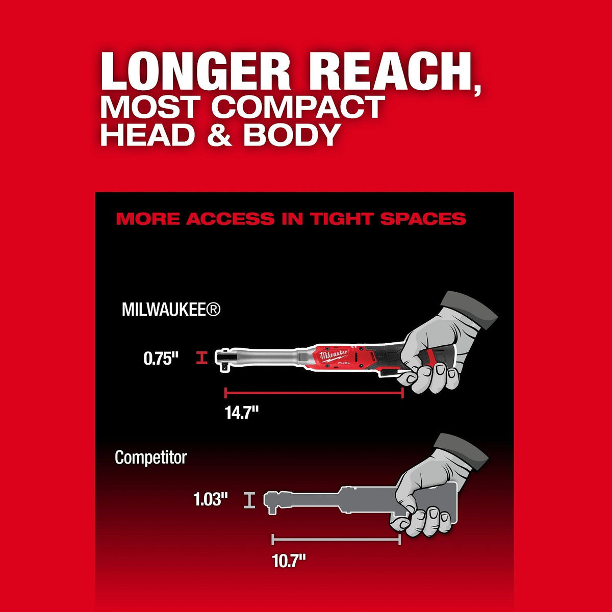 Milwaukee 3059-20 M12 FUEL 3/8" Extended Reach Cordless Ratchet Bare Tool - 5