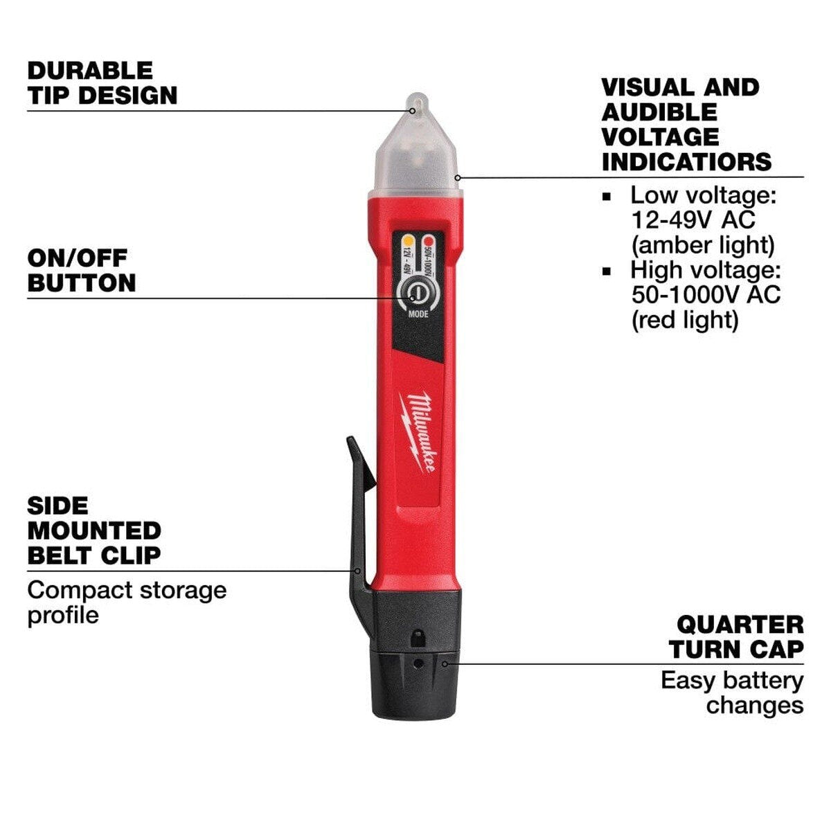 Milwaukee 3208-20 Dual Range Non-Contact Voltage Detector 12V - 1000V AC - 2