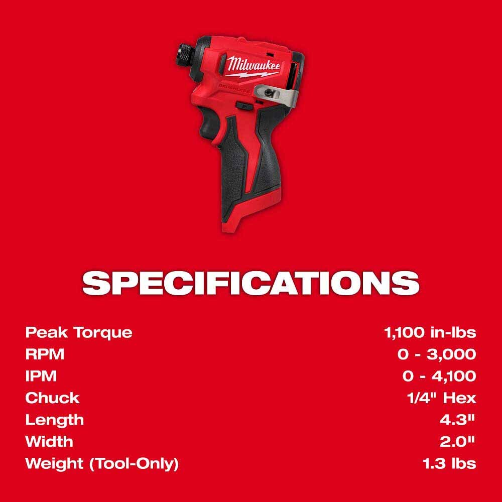 Milwaukee 3450-20 M12 Subcompact Brushless 1/4" Hex Impact Driver - 4