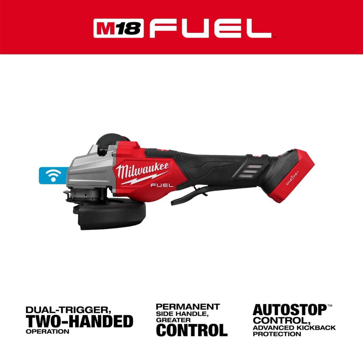 Milwaukee 3676-20 M18 FUEL 4-1/2 to 6 in. Dual-Trigger Variable Speed Braking Angle Grinder, Paddle Switch w/ ONE-KEY - 3
