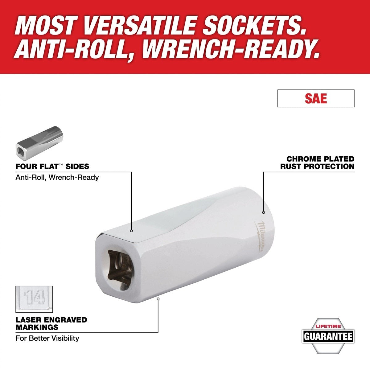 Milwaukee 45-34-9065 3/8" Drive 9/16" SAE 6-Point Socket with Four Flat Sides - 3