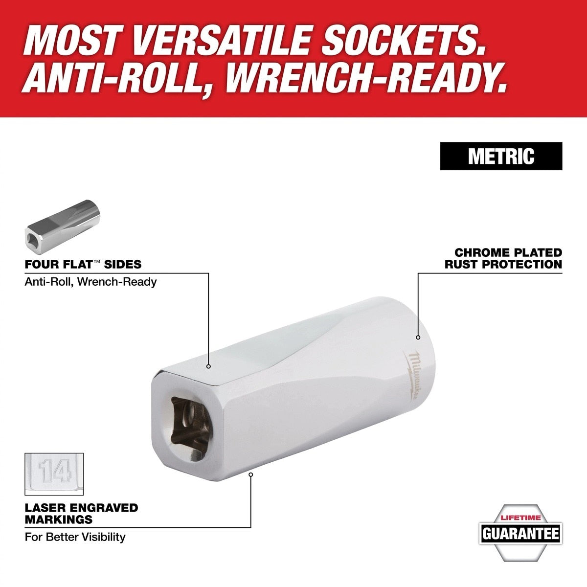 Milwaukee 45-34-9095 3/8" Drive 16mm Metric Deep 6-Point Socket with Four Flat Sides - 2