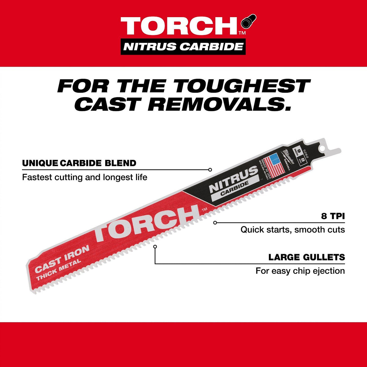 Milwaukee 48-00-5262 9" 7TPI The TORCH with NITRUS CARBIDE for CAST IRON 1PK - 5