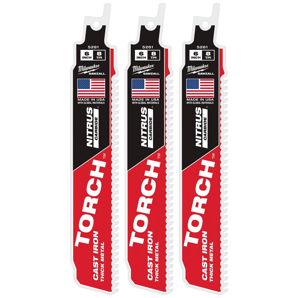Milwaukee 48-00-5361 6" 7TPI The TORCH with NITRUS CARBIDE for CAST IRON 3PK